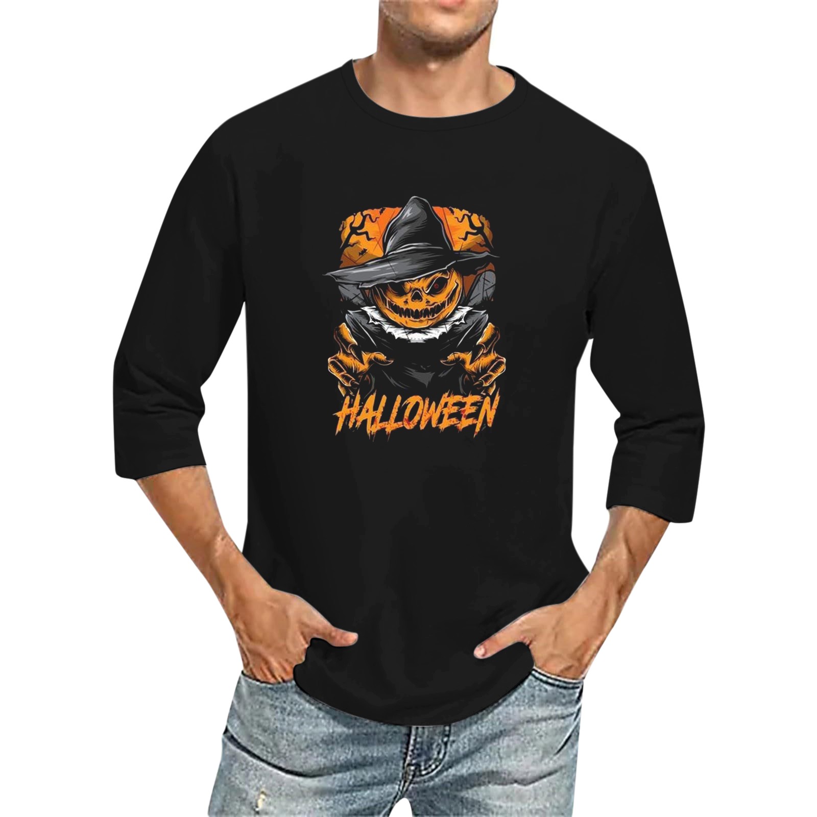 Men's 3D Printed T Shirts 3/4 Sleeve Round Neck Halloween Casual Large Size Tops - Bild 23 von 42